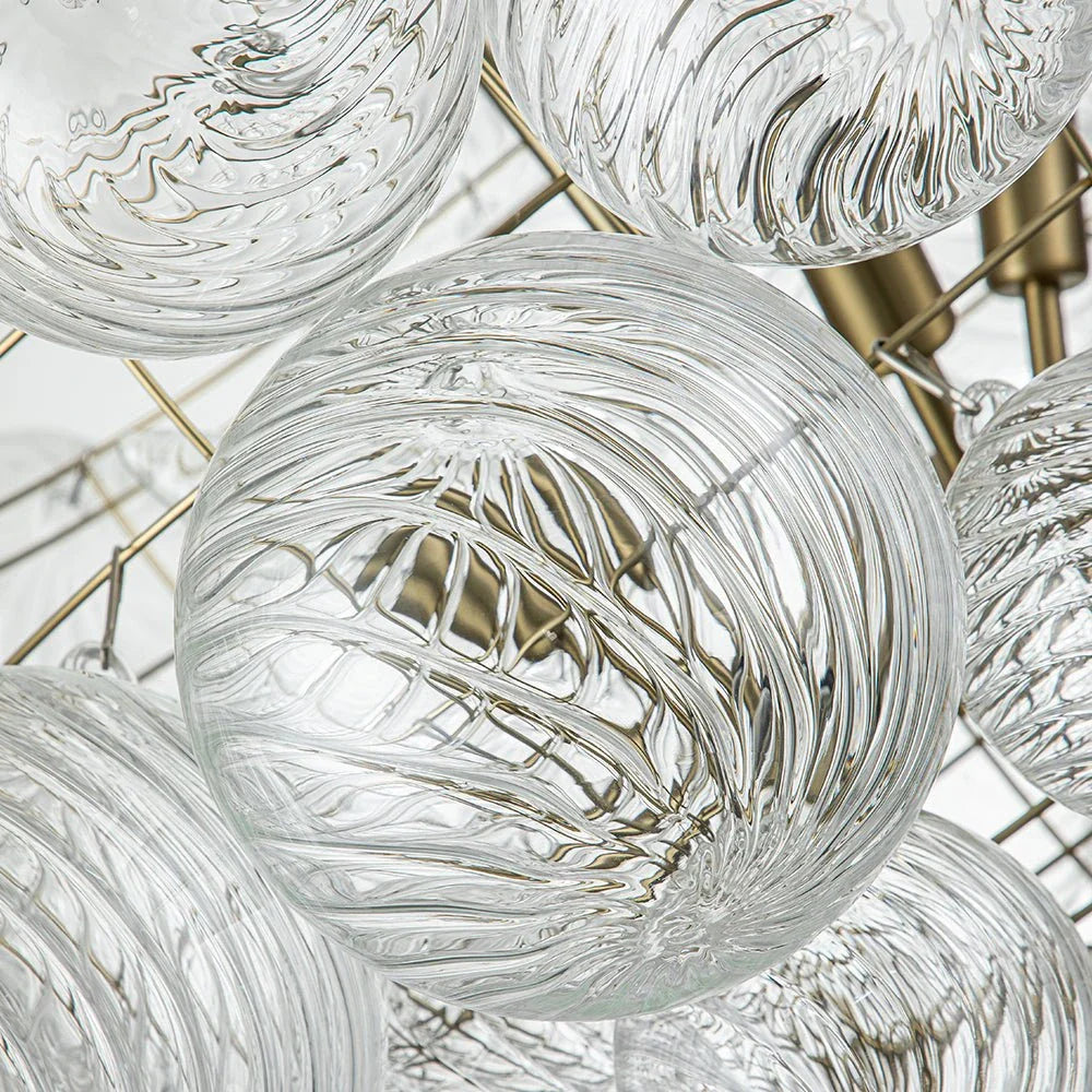 Kronleuchter im Mid-Century-Stil mit gerippten Glaskugeln und verstellbarer Aufhängung