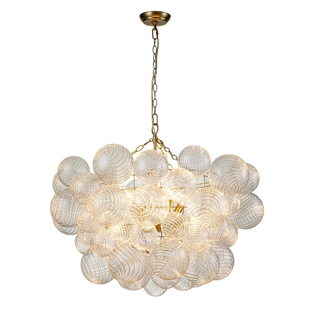 Kronleuchter im Mid-Century-Stil mit gerippten Glaskugeln und verstellbarer Aufhängung