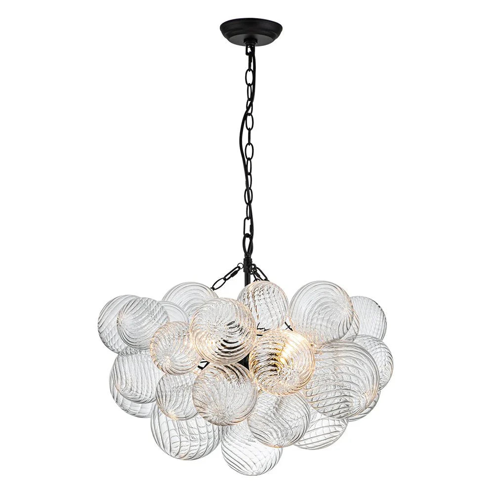 Kronleuchter im Mid-Century-Stil mit gerippten Glaskugeln und verstellbarer Aufhängung