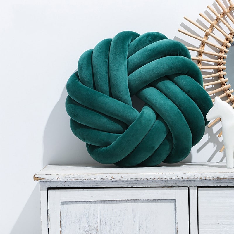 Throw Pillow with Knotted Ball Design in Soft Plush Velvet - Image 10