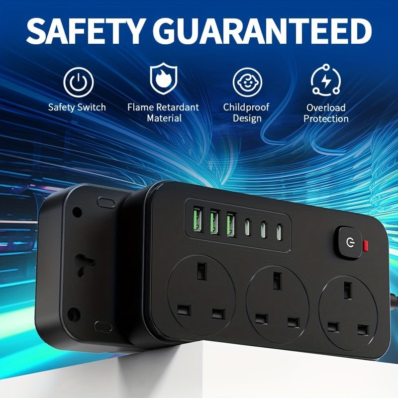 USB Power Strip with 3 AC Outlets 6 Ports and 2m Extension Cable - Image 6