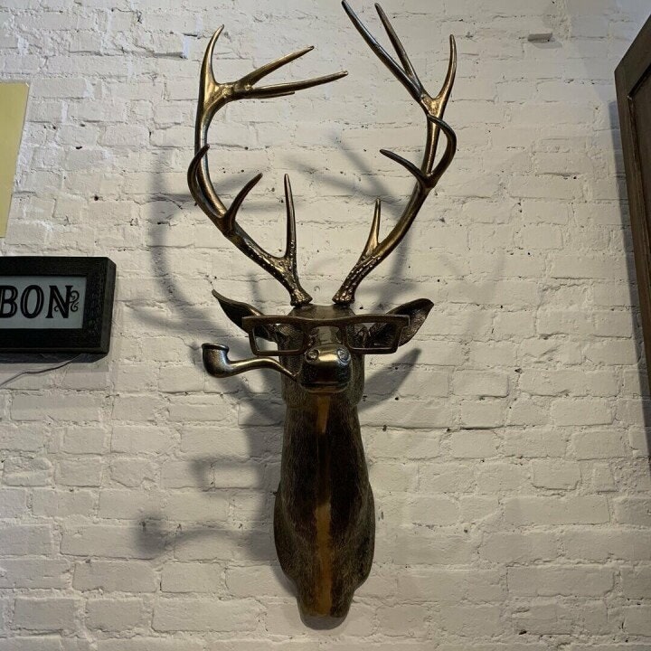 Wall Art Metallic Animal Head Sculpture with Textured Details and Glasses - Image 1