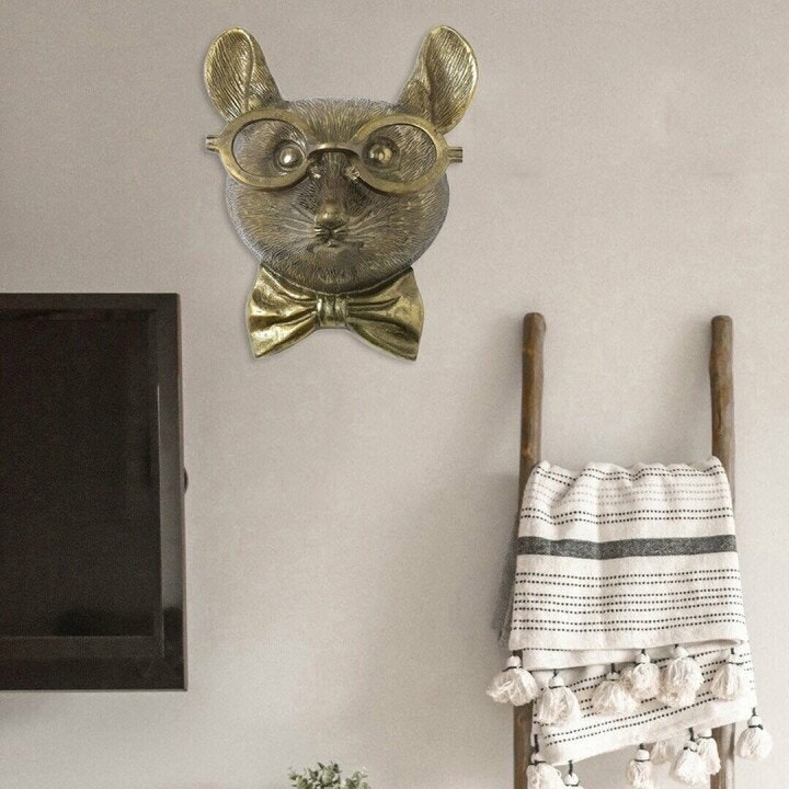 Wall Art Metallic Animal Head Sculpture with Textured Details and Glasses - Image 11