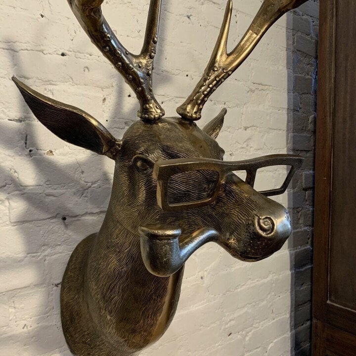 Wall Art Metallic Animal Head Sculpture with Textured Details and Glasses - Image 2