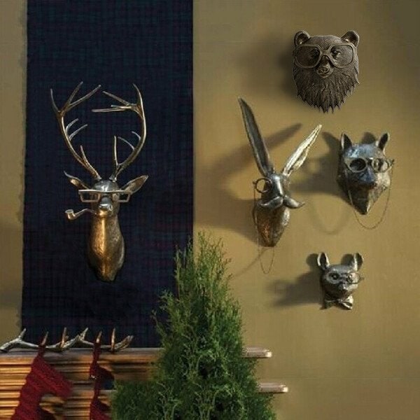 Wall Art Metallic Animal Head Sculpture with Textured Details and Glasses - Image 5