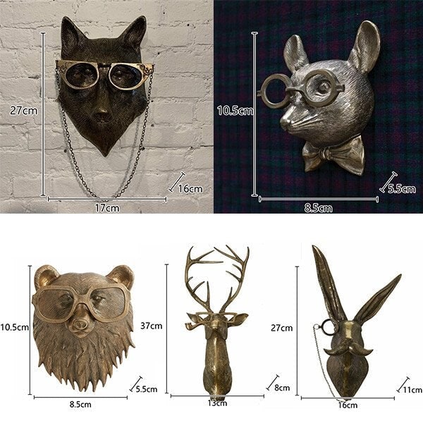 Wall Art Metallic Animal Head Sculpture with Textured Details and Glasses - Image 9