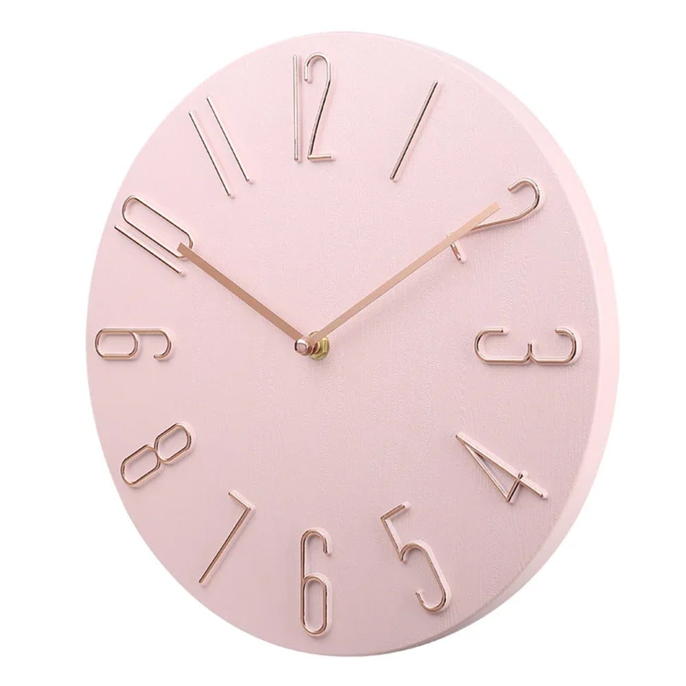 Wall Clock with Raised Wire Numbers and Wood Grain Dial Silent Modern Round - Image 7