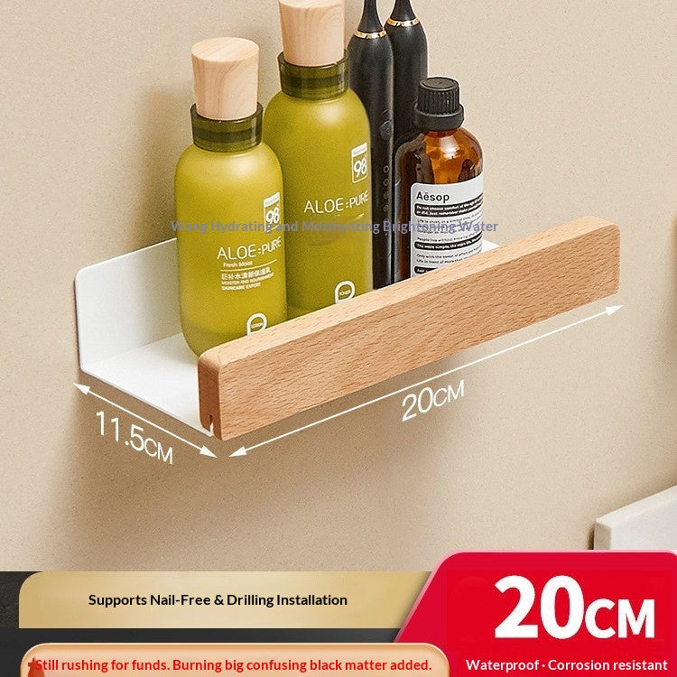 Wall Mounted Floating Shelves with Wooden Rail and Metal Bracket for Bathroom Storage - Image 13