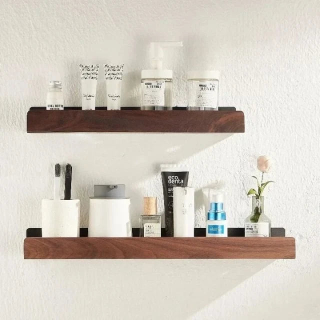 Wall Mounted Floating Shelves with Wooden Rail and Metal Bracket for Bathroom Storage - Image 8