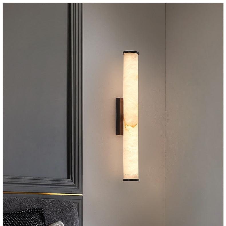 Wall Sconce Lighting with Hardwired Cylindrical Translucent Marble Shade - Image 1