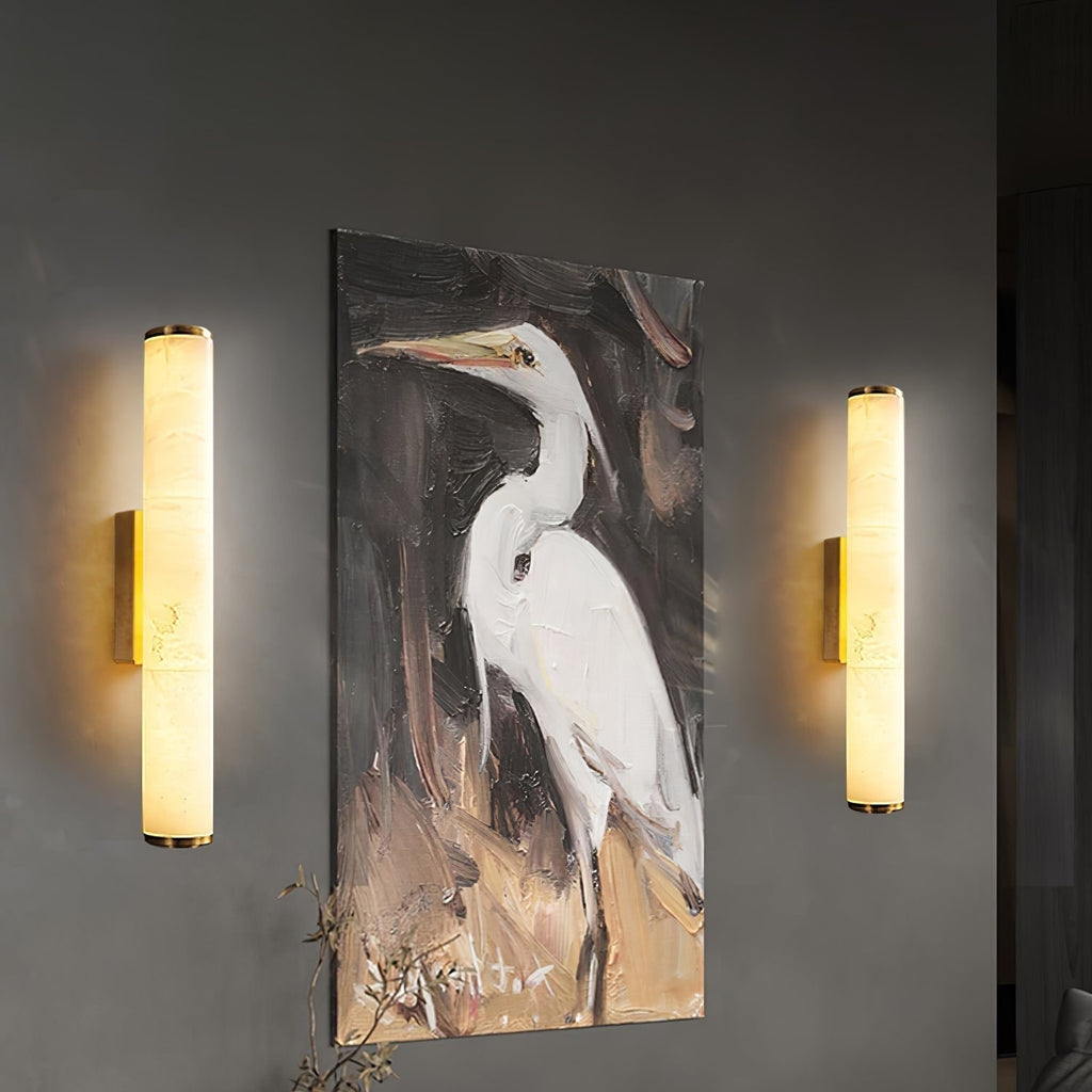 Wall Sconce Lighting with Hardwired Cylindrical Translucent Marble Shade - Image 4