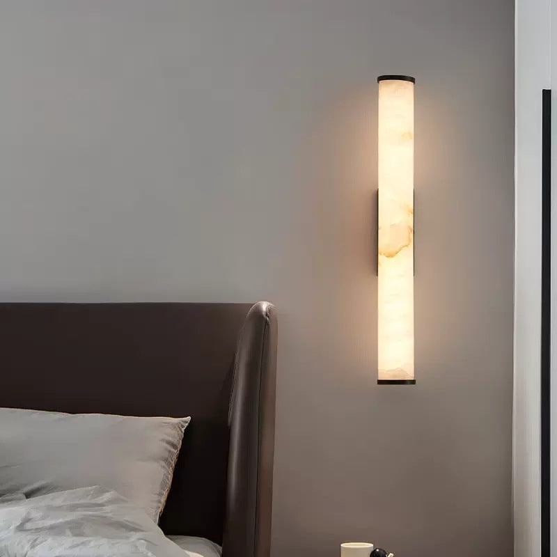 Wall Sconce Lighting with Hardwired Cylindrical Translucent Marble Shade - Image 7