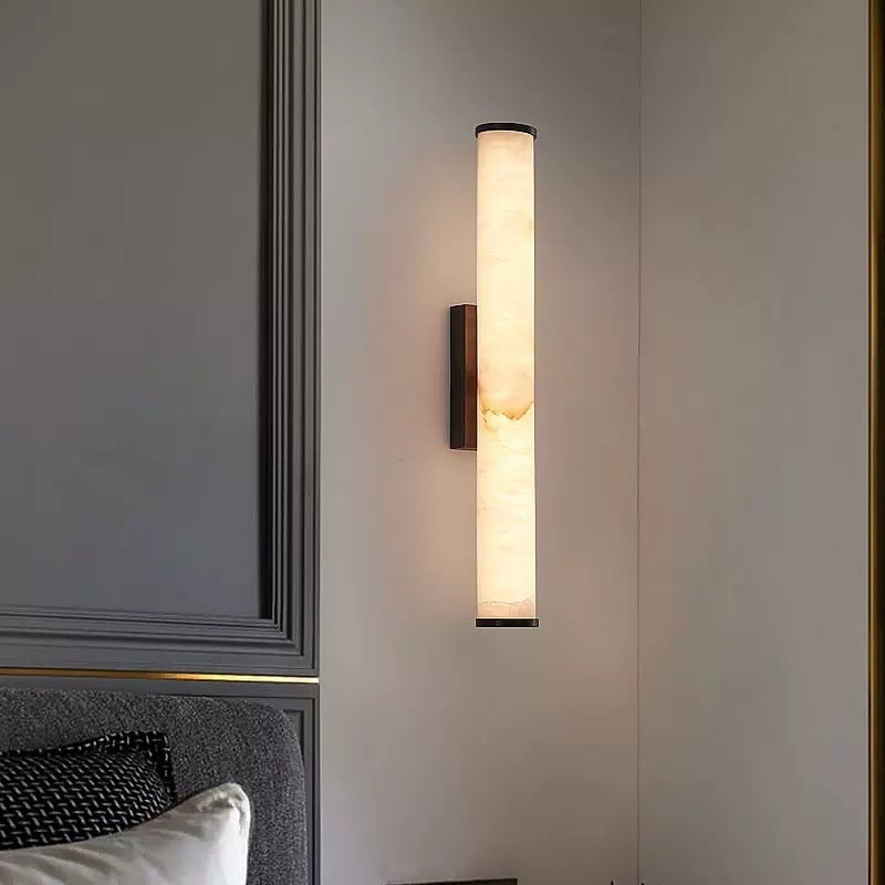 Wall Sconce Lighting with Hardwired Cylindrical Translucent Marble Shade - Image 8