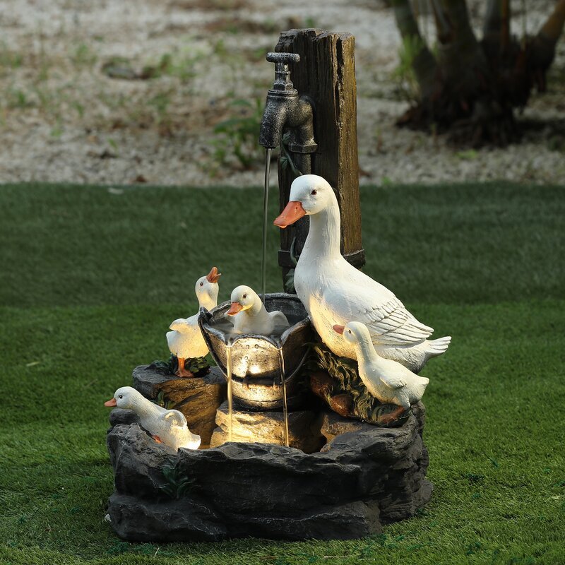 Water Fountain with Hand-Painted Animal Figure and LED Lighting Solar Tabletop Design - Image 11