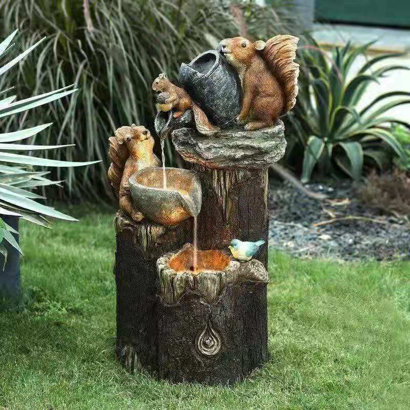 Water Fountain with Hand-Painted Animal Figure and LED Lighting Solar Tabletop Design - Image 12