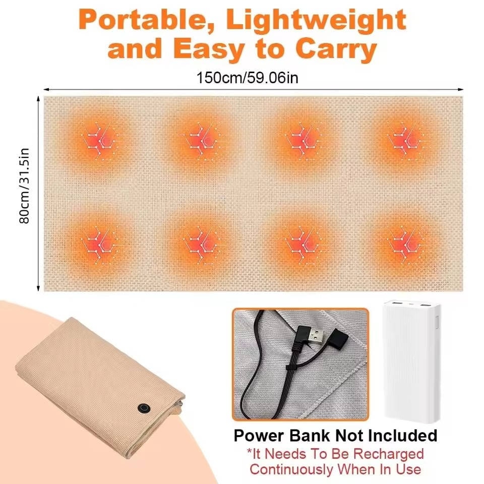 Wearable Heated Blanket with USB Power 8 Heating Zones and Waffle-Knit Hood - Image 5