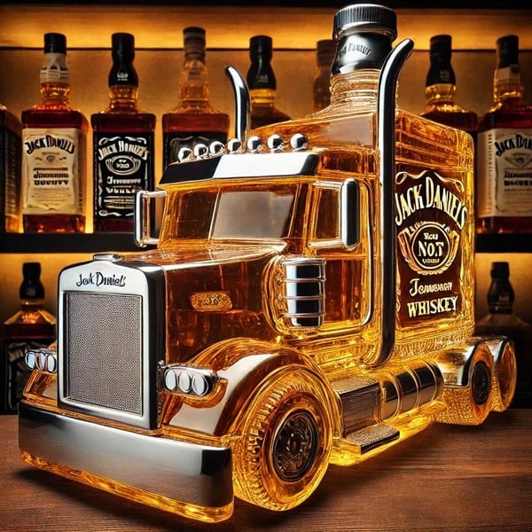 Whiskey Decanter and Glass Set with Semi Truck Design and Chrome Accents - Image 2