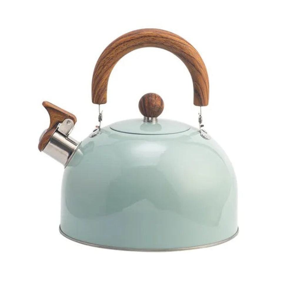 Whistling Tea Kettle Stovetop with Stainless Steel Body and Wood Grain Handle - Image 7