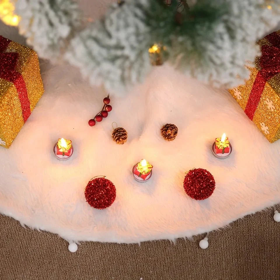 White Faux Fur Christmas Tree Skirt with Plush Texture for Holiday Décor - Image 1