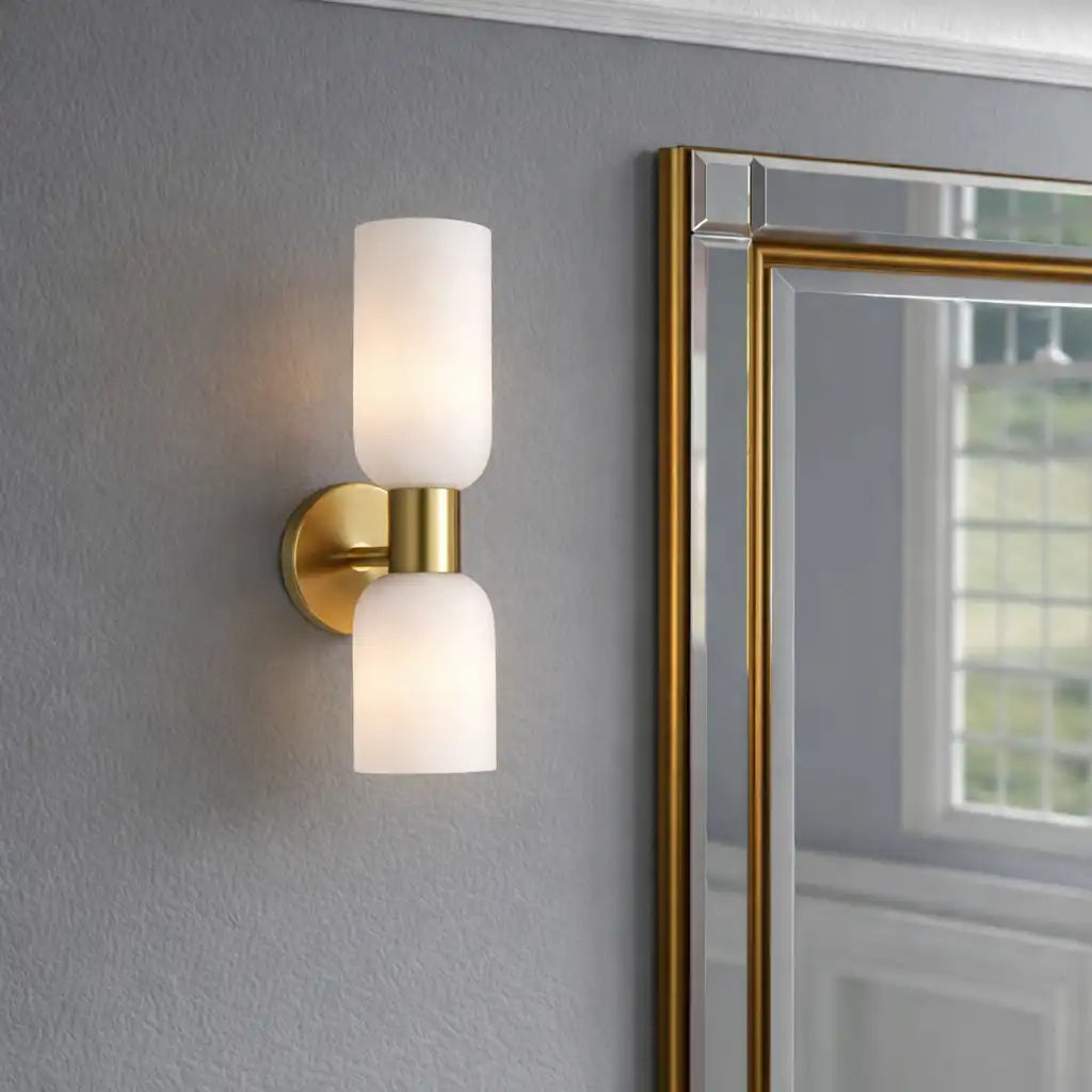 Wandleuchte mit zwei skulpturalen Glasschirmen, moderne zeitgenössische Beleuchtung