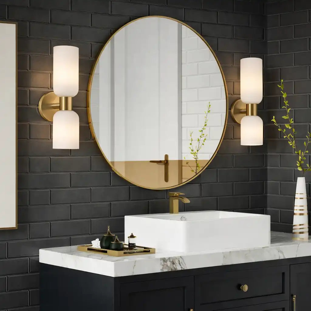 Wall Sconce Lamp with Dual Sculpted Glass Shades Modern Contemporary Lighting
