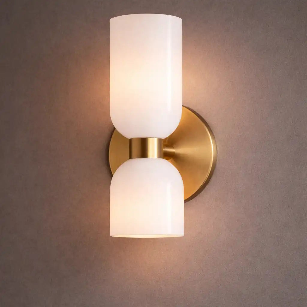 Wall Sconce Lamp with Dual Sculpted Glass Shades Modern Contemporary Lighting