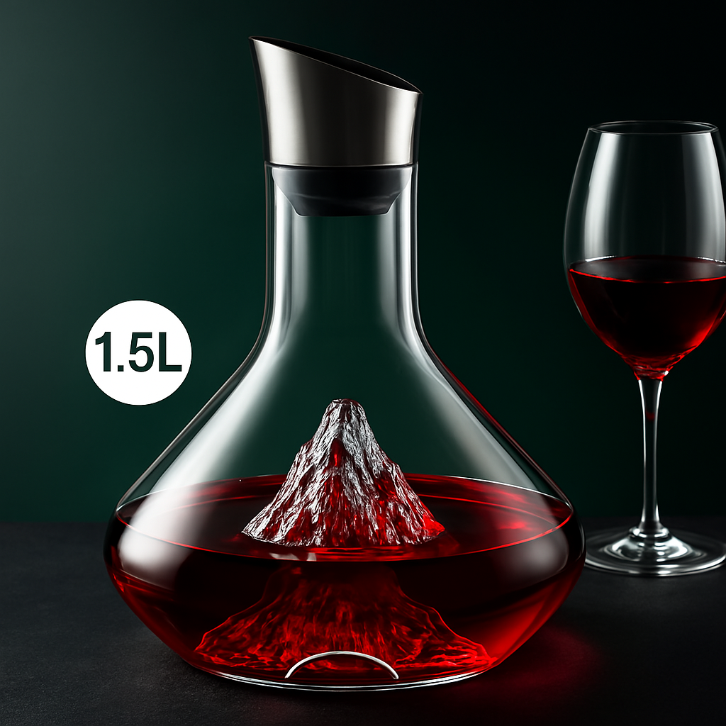 Wine Decanter with Crystal Glass Internal Mountain Sculpture and Pourer Cap 1.5l - Image 4