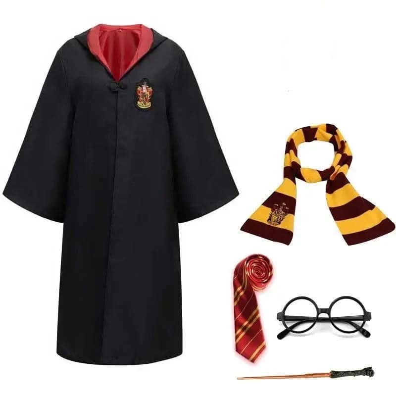 Wizard Costume Robe with Hooded Design Embroidered Crest and Wide Flared Sleeves - Image 7