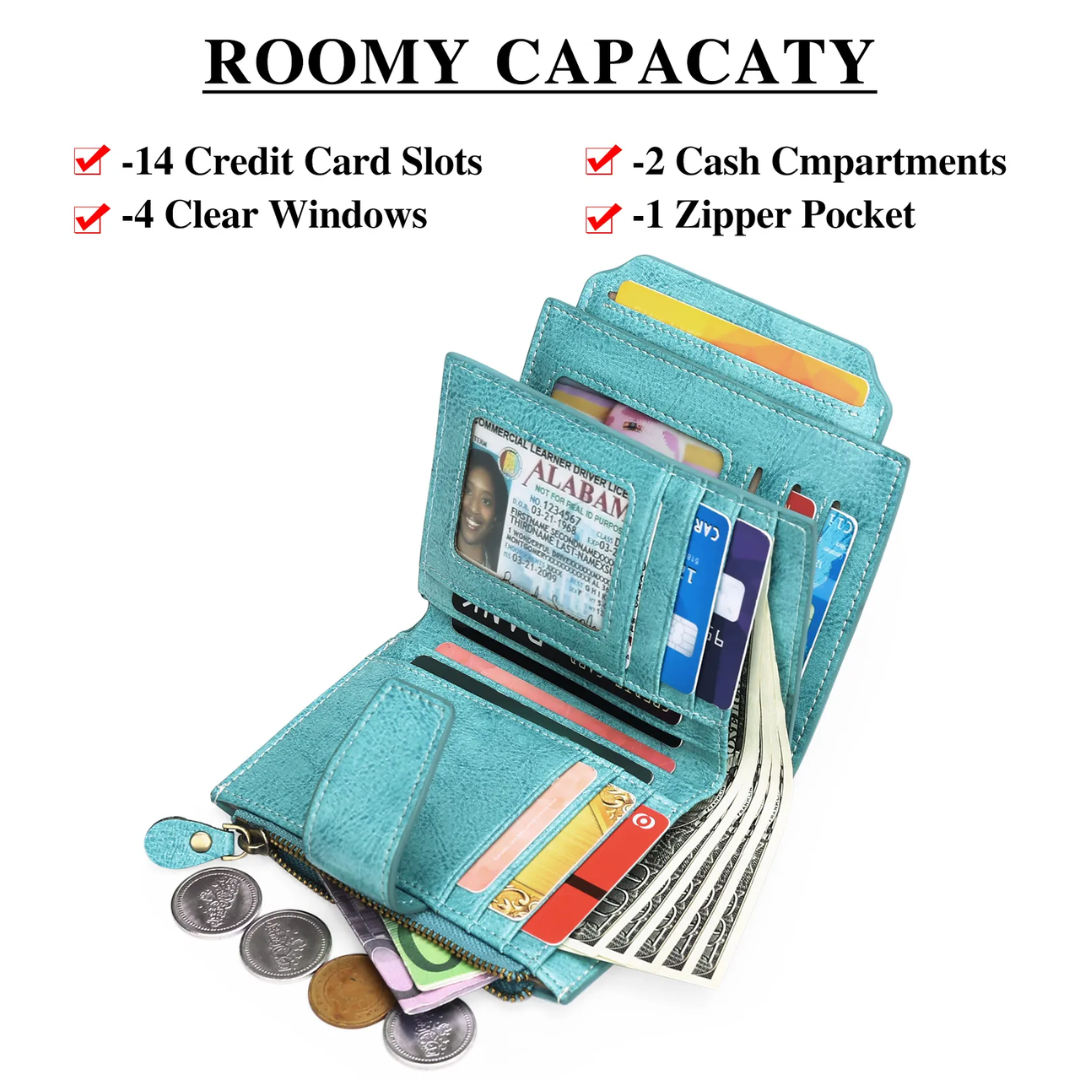 Women's Bifold Wallet with Snap Closure Zipper Pocket and Card Slots - Image 29