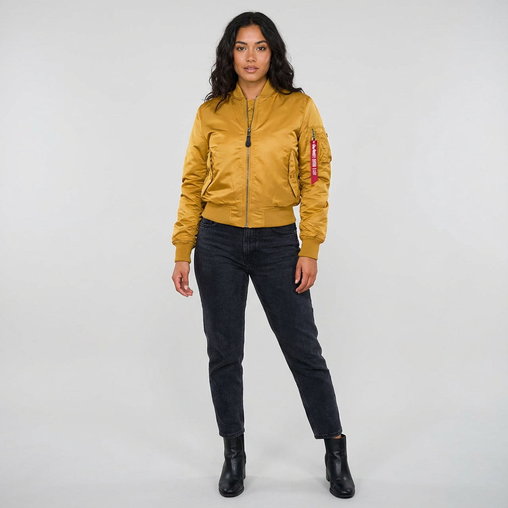 Women's Bomber Jacket with Utility Sleeve Pocket and Satin Finish - Image 12