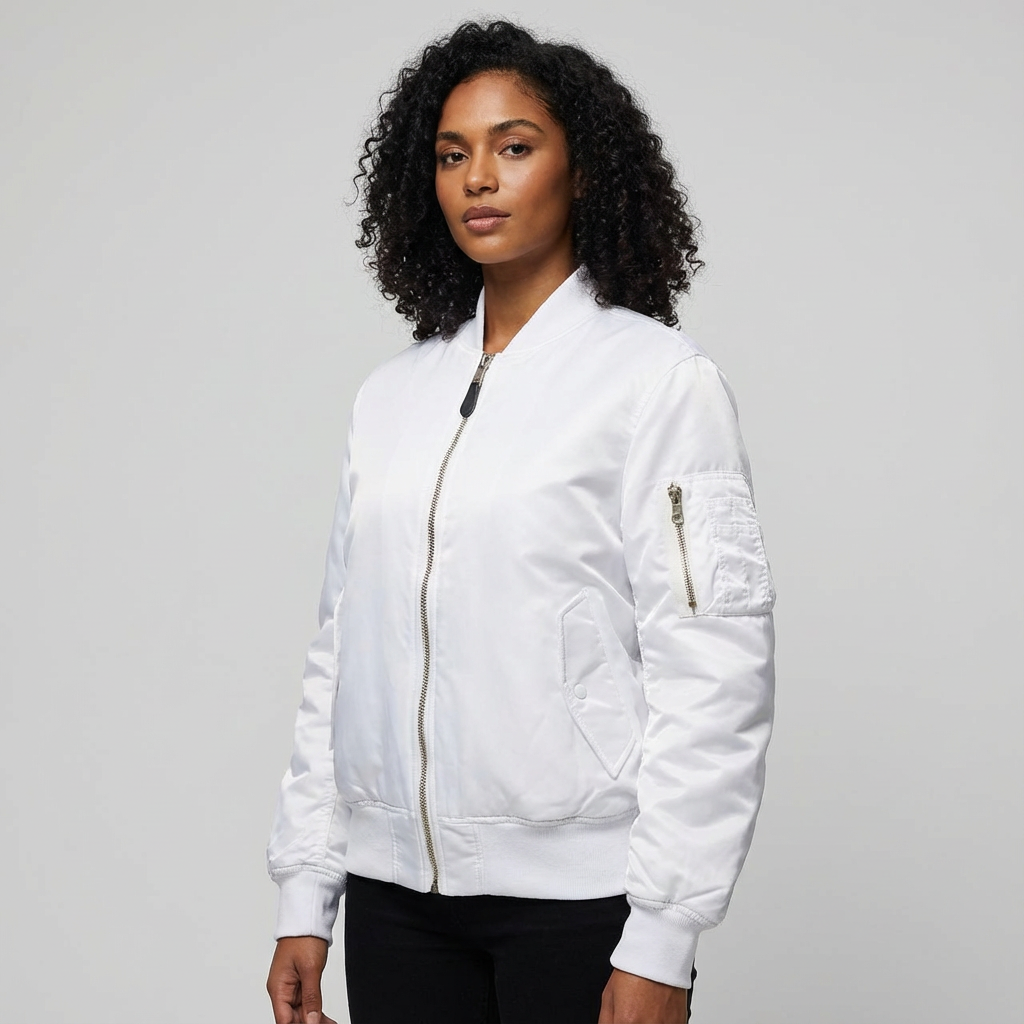 Women's Bomber Jacket with Utility Sleeve Pocket and Satin Finish - Image 8