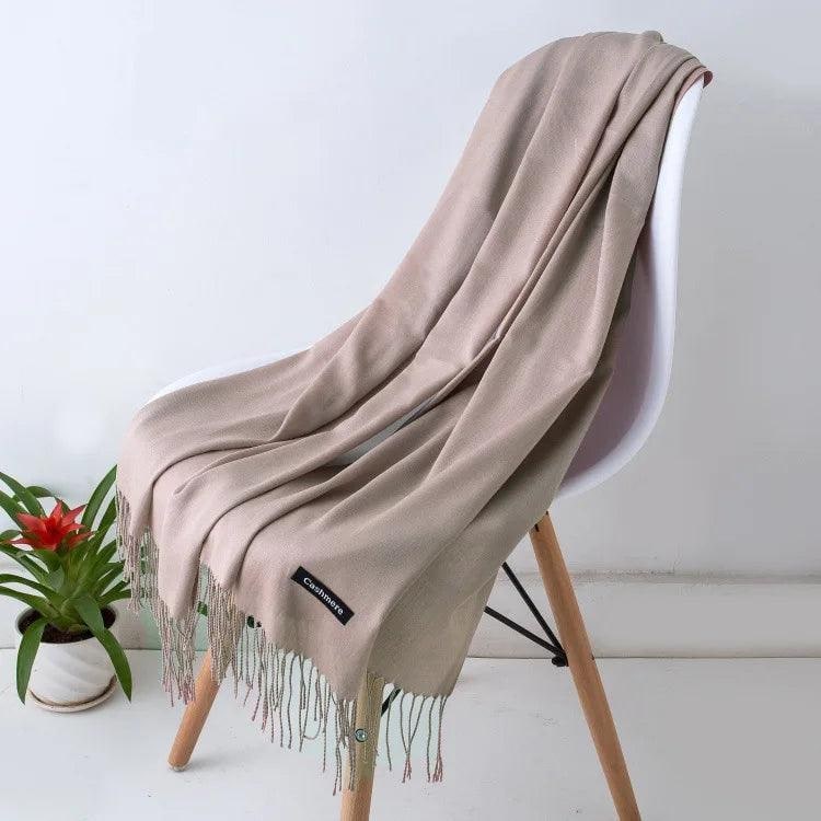 Women's Cashmere Scarf Wrap with Twisted Fringe and Fine Knit Texture - Image 16
