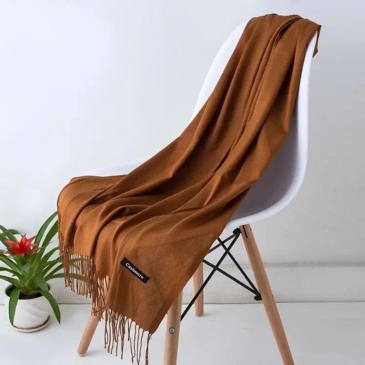 Women's Cashmere Scarf Wrap with Twisted Fringe and Fine Knit Texture - Image 2