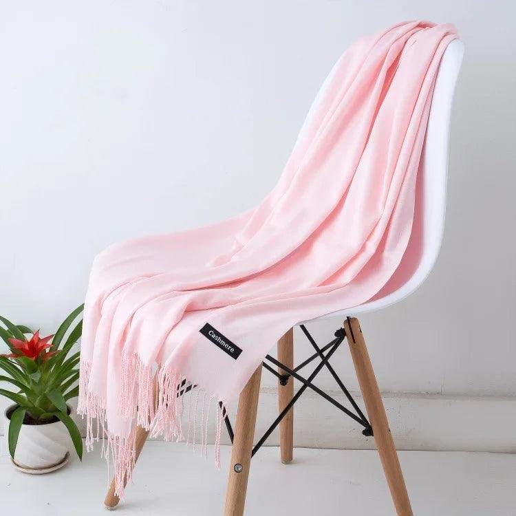 Women's Cashmere Scarf Wrap with Twisted Fringe and Fine Knit Texture - Image 28