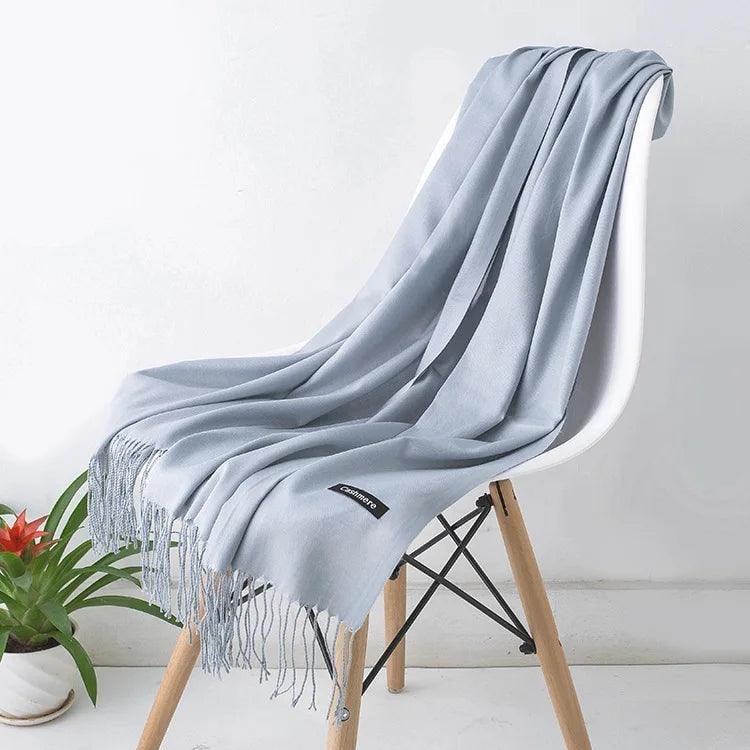 Women's Cashmere Scarf Wrap with Twisted Fringe and Fine Knit Texture - Image 37