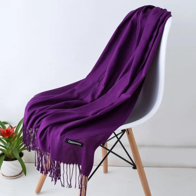 Women's Cashmere Scarf Wrap with Twisted Fringe and Fine Knit Texture - Image 38