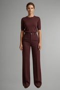 Women's High-Waisted Wide Leg Pants with Tailored Fit and Button Closure - Image 2