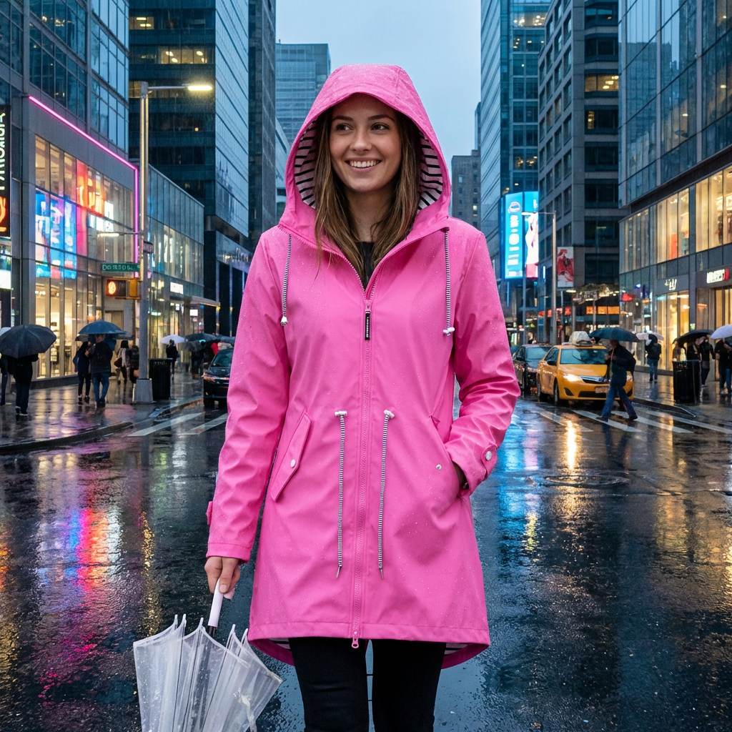 Women's Hooded Rain Jacket with Waterproof Striped Lining and Drawstring Waist - Image 2