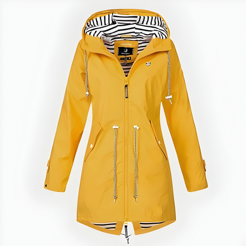 Women's Hooded Rain Jacket with Waterproof Striped Lining and Drawstring Waist - Image 4