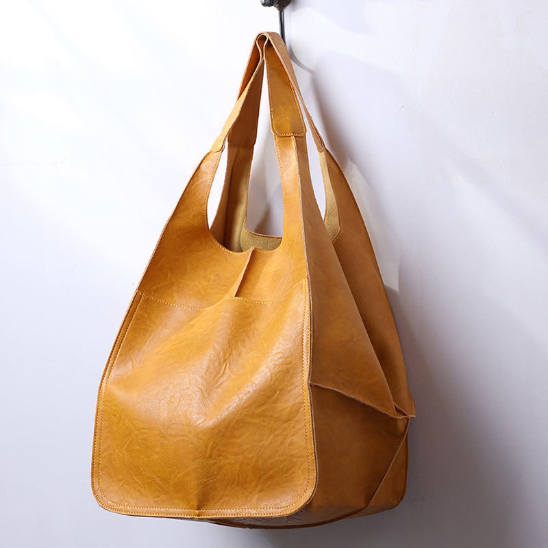 Women's Leather Tote Bag with Large Capacity Slouchy Silhouette and Magnetic Snap - Image 1