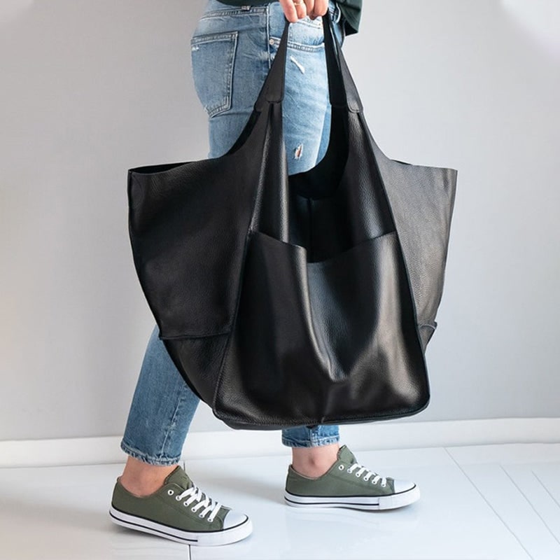 Women's Leather Tote Bag with Large Capacity Slouchy Silhouette and Magnetic Snap - Image 15