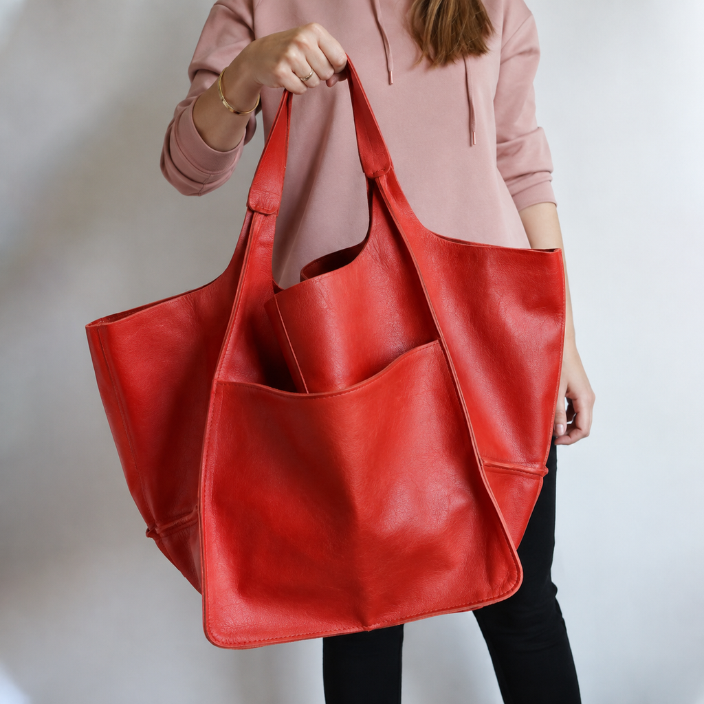 Women's Leather Tote Bag with Large Capacity Slouchy Silhouette and Magnetic Snap - Image 18