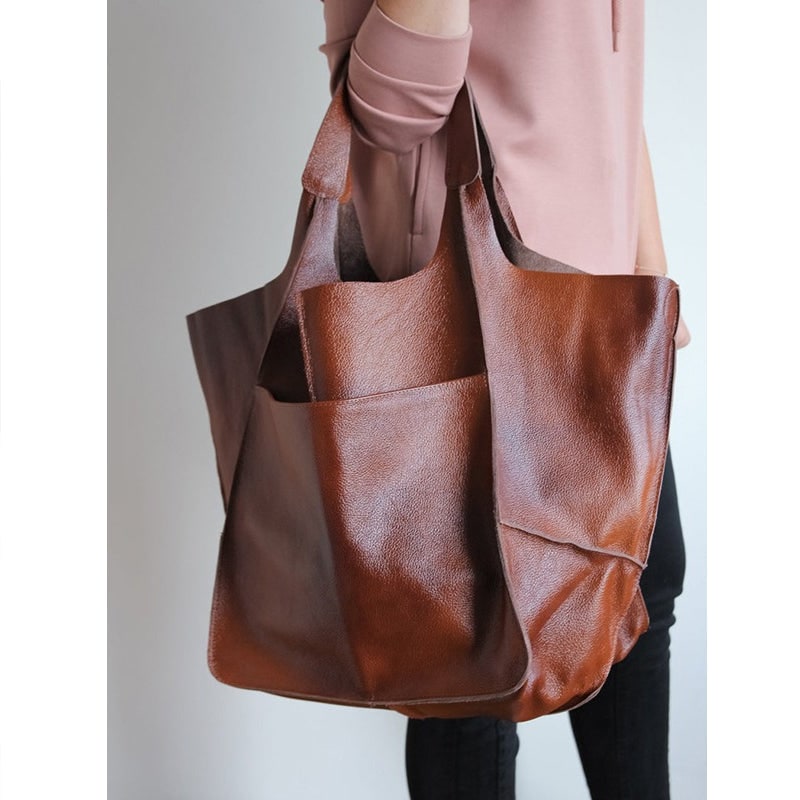 Women's Leather Tote Bag with Large Capacity Slouchy Silhouette and Magnetic Snap - Image 6