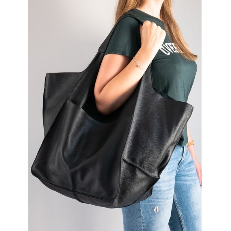 Women's Leather Tote Bag with Large Capacity Slouchy Silhouette and Magnetic Snap - Image 7