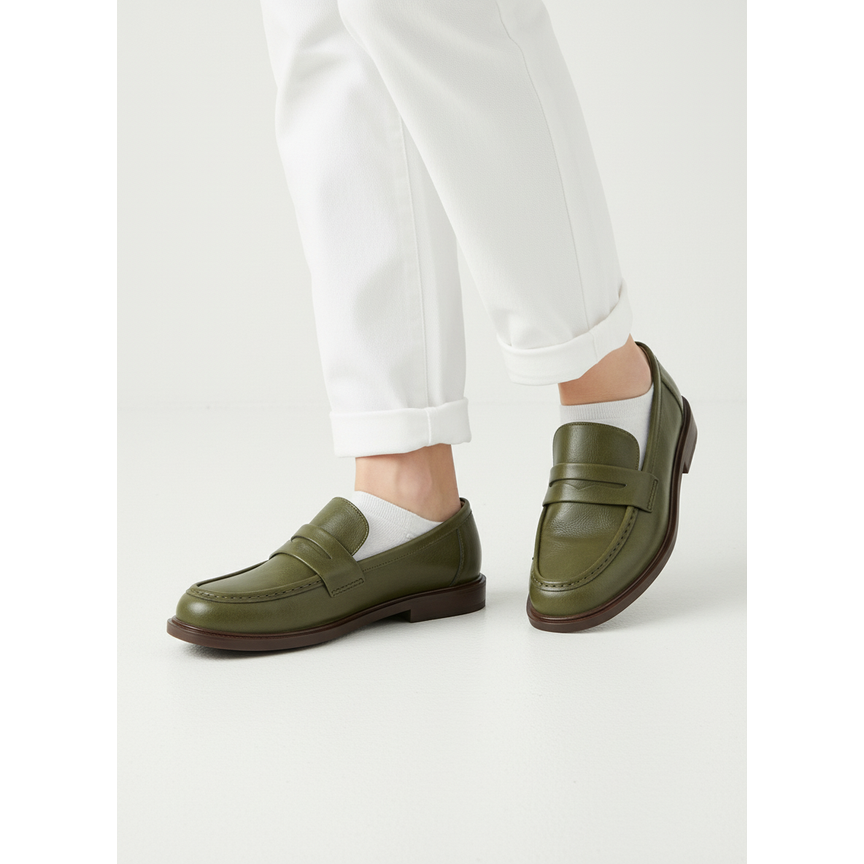 Women's Penny Loafers with Smooth Leather Round Toe and Low Block Heel - Image 12