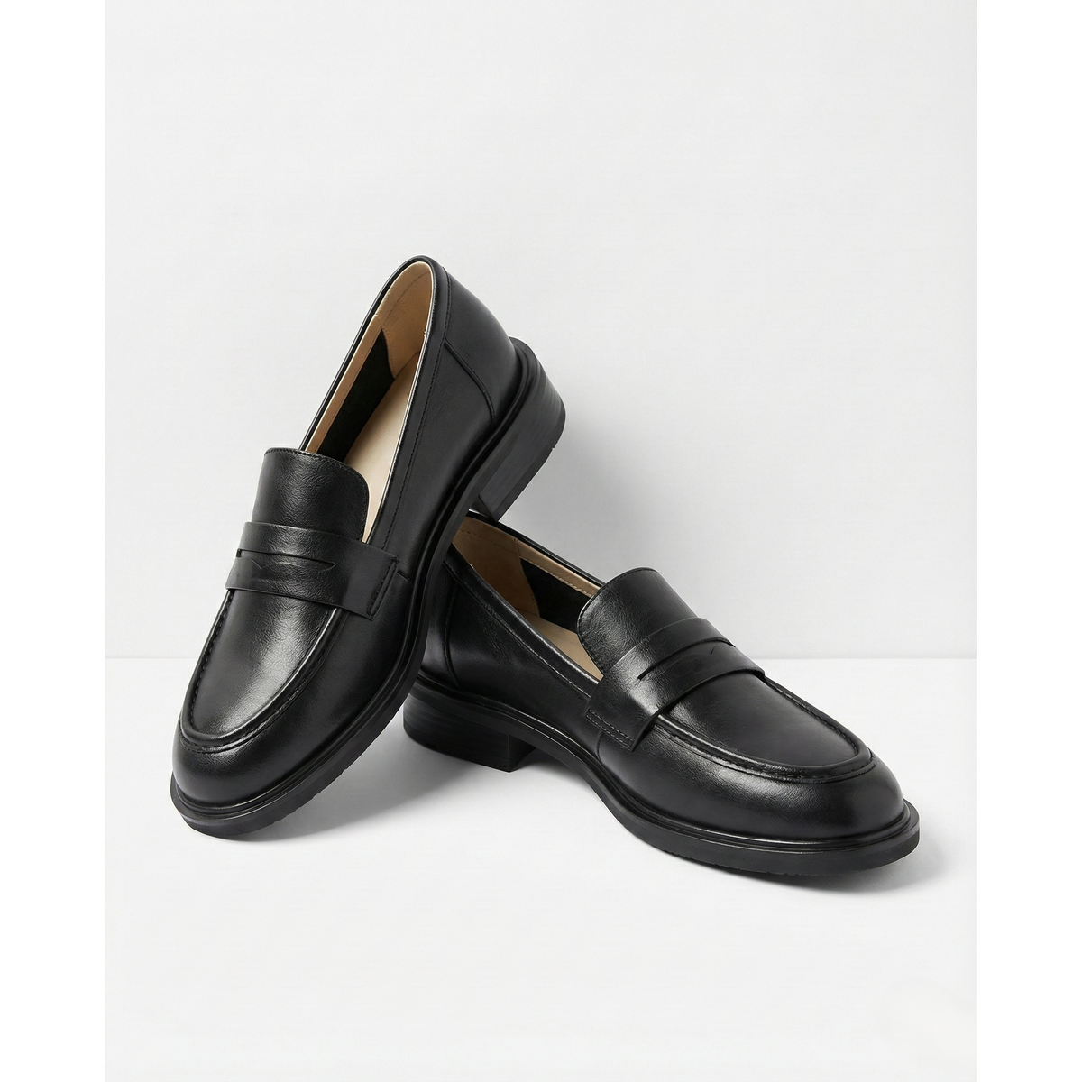 Women's Penny Loafers with Smooth Leather Round Toe and Low Block Heel - Image 3