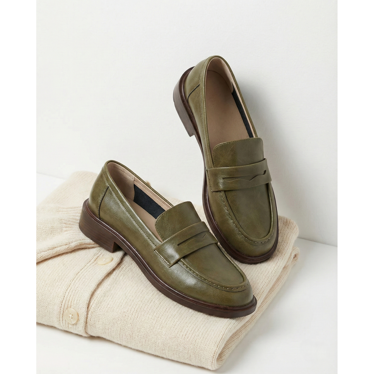 Women's Penny Loafers with Smooth Leather Round Toe and Low Block Heel - Image 6
