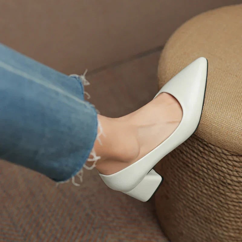 Women's Pointed Toe Block Heel Pumps with Leather Upper and Padded Insole - Image 2