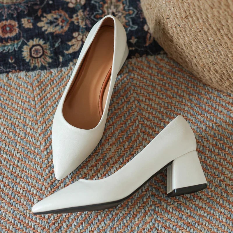 Women's Pointed Toe Block Heel Pumps with Leather Upper and Padded Insole - Image 4