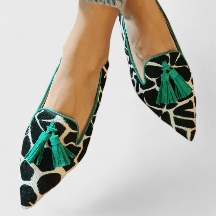 Women's Pointed Toe Tassel Loafers with Animal Print and Calf Hair Texture - Image 4
